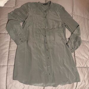 Eileen Fisher Silk Olive/Gray Button-Down Shirt